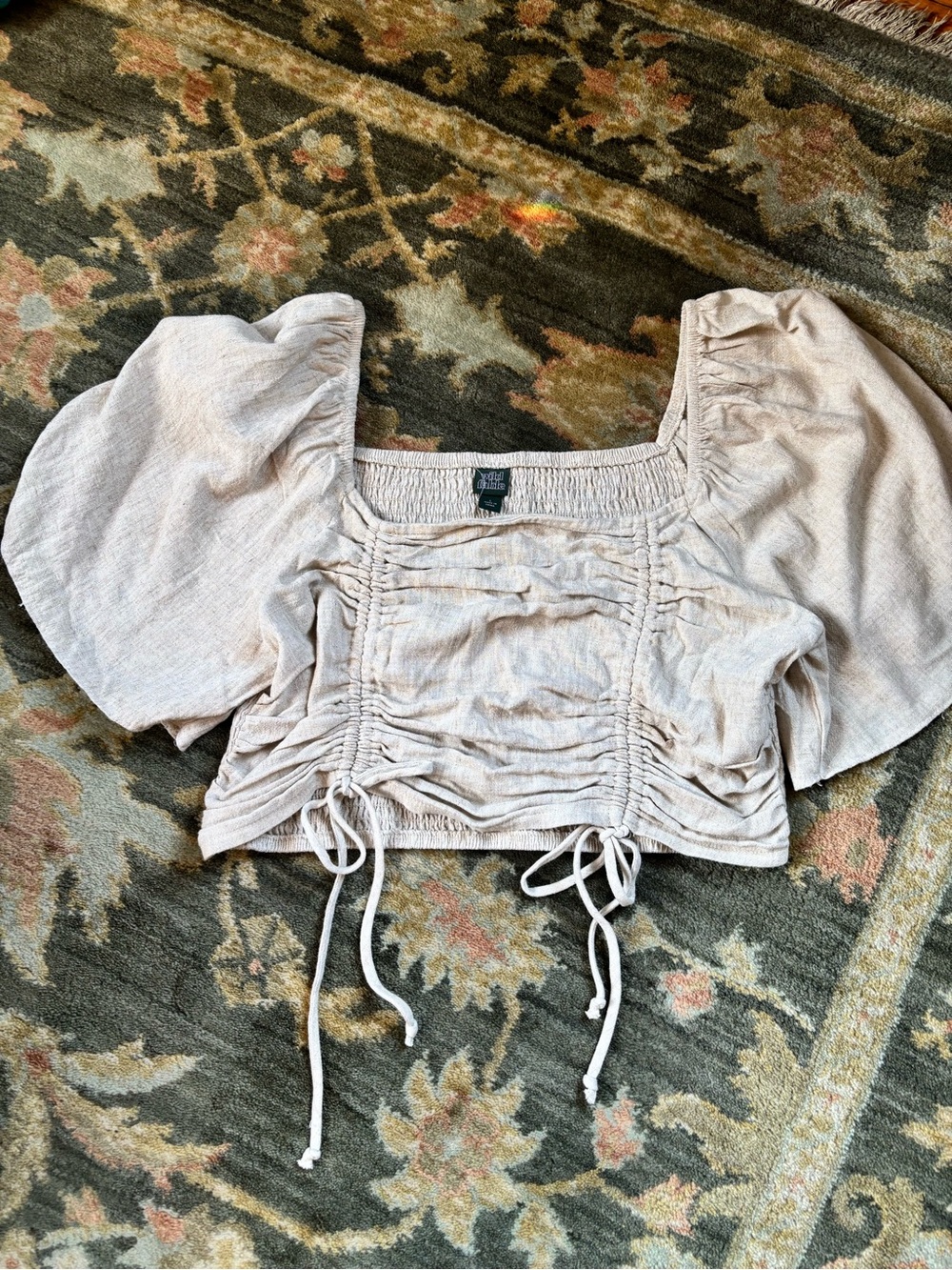 Beige Peasant Style Crop Top